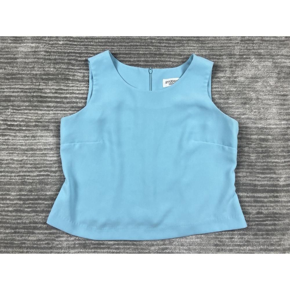 Studio I Top Womens 14P Blue Sleeveless‎ Tank Zip Casual